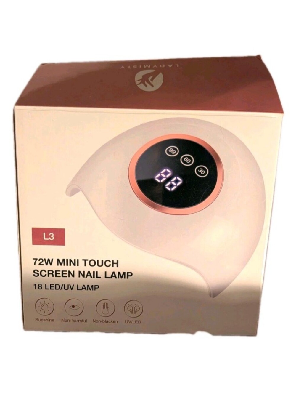L3 72W Mini Touch Screen Nail Lamp - White/Rose Gold